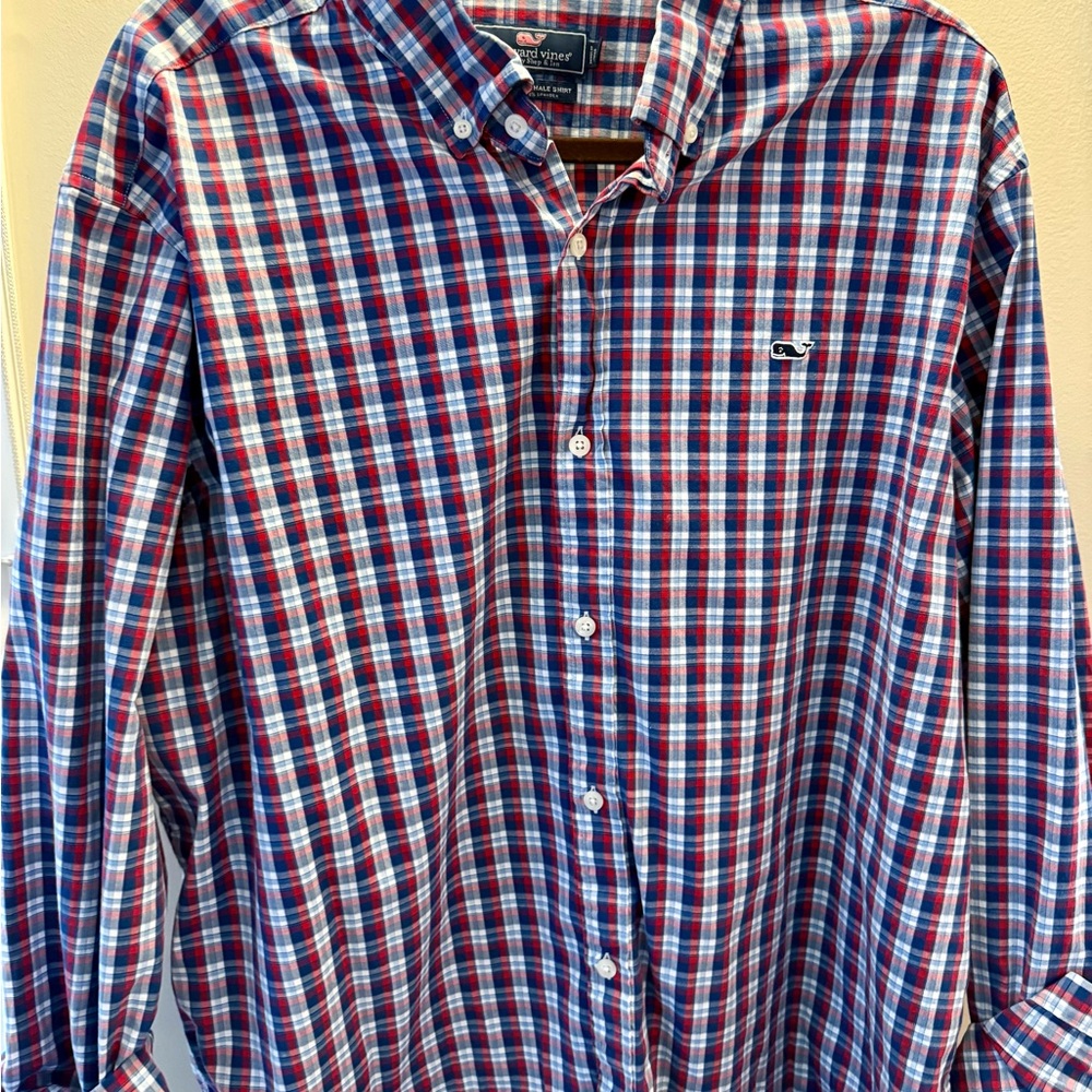 Vineyard Vines Men's Plaid Button Down Shirt - Red, Blue, and White